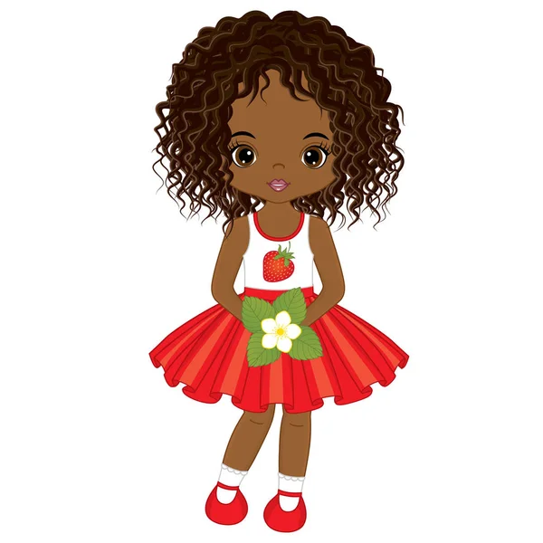 Διάνυσμα χαριτωμένο αφρικανική αμερικανική κοριτσάκι με λουλούδι της φράουλας — Διανυσματικό Αρχείο