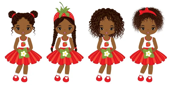 Vector Cute Little African American Girls  with Various Hairstyles — Stock Vector