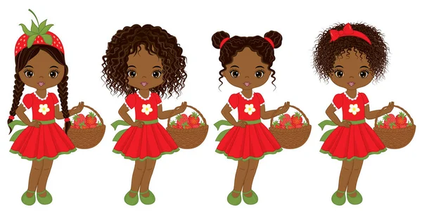 Vector Cute Little African American Girls  with Various Hairstyles — Stock Vector