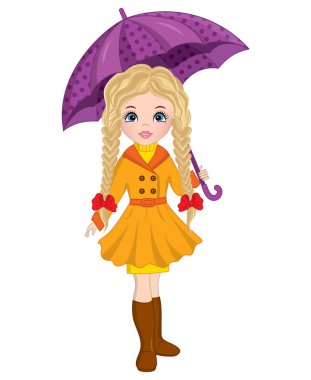 Vektör güzel sonbahar kız şemsiye ile