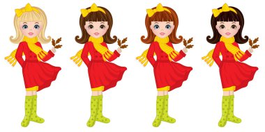 Meşe ile sonbahar kız güzel vektör yaprak