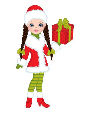 Vektör Noel hediye ile güzel genç kız