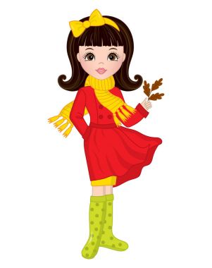 Güzel sonbahar kız ile meşe yaprakları vektör