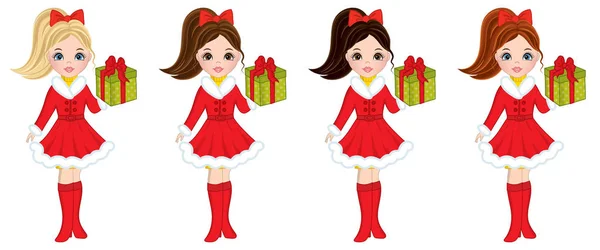 Vector hermosas chicas jóvenes con regalos de Navidad — Vector de stock