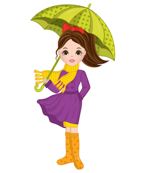 Vector Beautiful Autumn Girl with Umbrella — Stock Vector