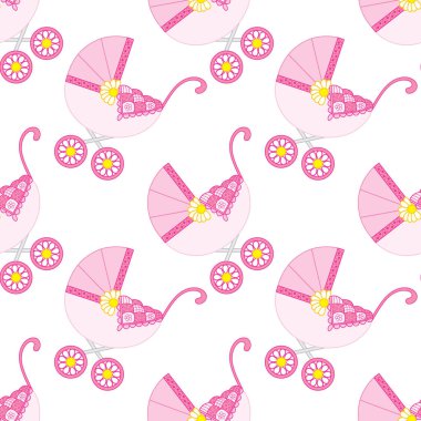 Vektör Seamless modeli ile Puset bebek kız duş için