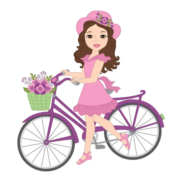 Vector hermosa chica con bicicleta — Vector de stock