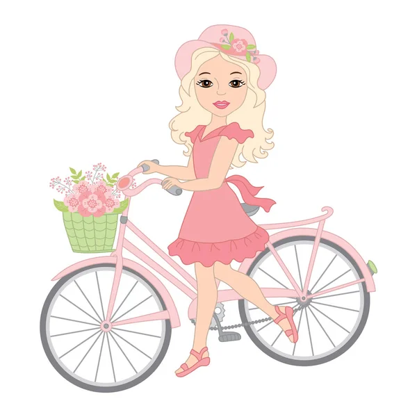 Vector hermosa chica con bicicleta — Vector de stock