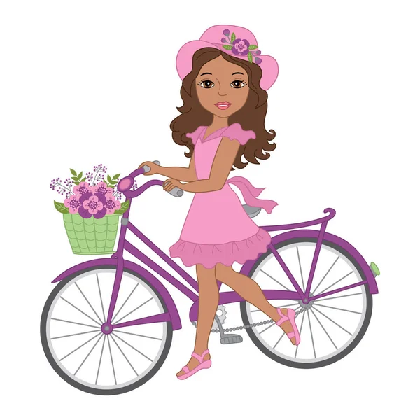 Vettore bella afroamericana ragazza con bicicletta — Vettoriale Stock