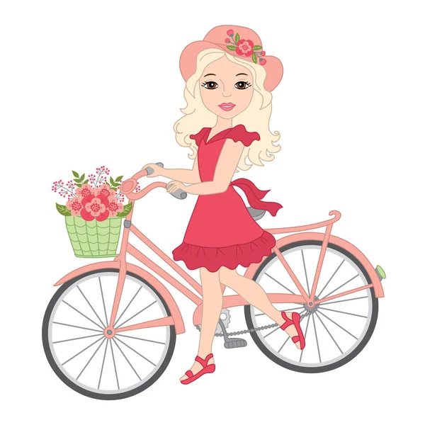 Vector hermosa chica rubia con bicicleta — Vector de stock