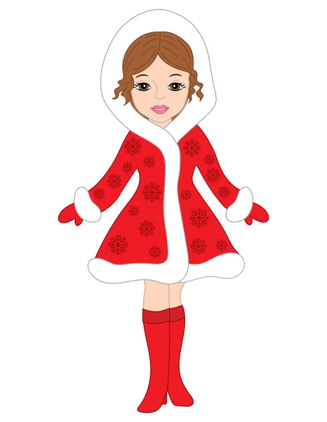 Vektor vacker flicka i jul röd kappa — Stock vektor