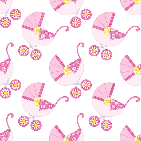 Vektör Seamless modeli ile Puset bebek kız duş için