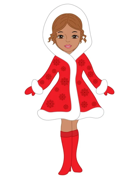 Vector vackra afrikanska American Girl i jul röd päls — Stock vektor
