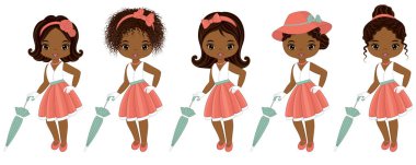 Retro tarzı vektör sevimli küçük Afrikalı-Amerikalı kız