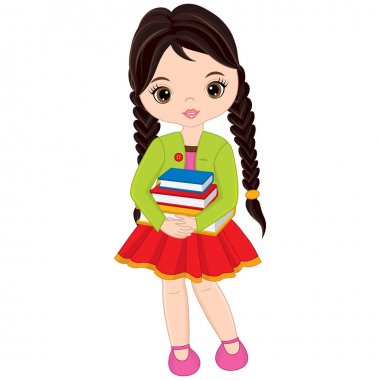 Vektör sevimli küçük kız kitapları ile