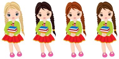 Vektör sevimli küçük kız kitapları ile