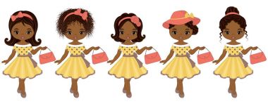 Retro tarzı vektör sevimli küçük Afrikalı-Amerikalı kız