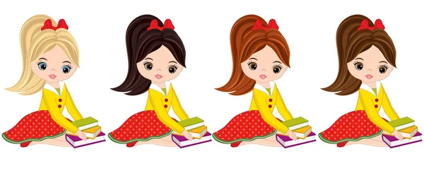 Vector niñas lindas con libros — Vector de stock