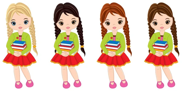 Vektör sevimli küçük kız kitapları ile