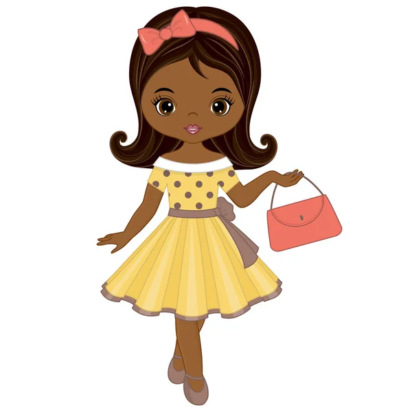 Vector söta lilla African American Girl i retrostil — Stock vektor