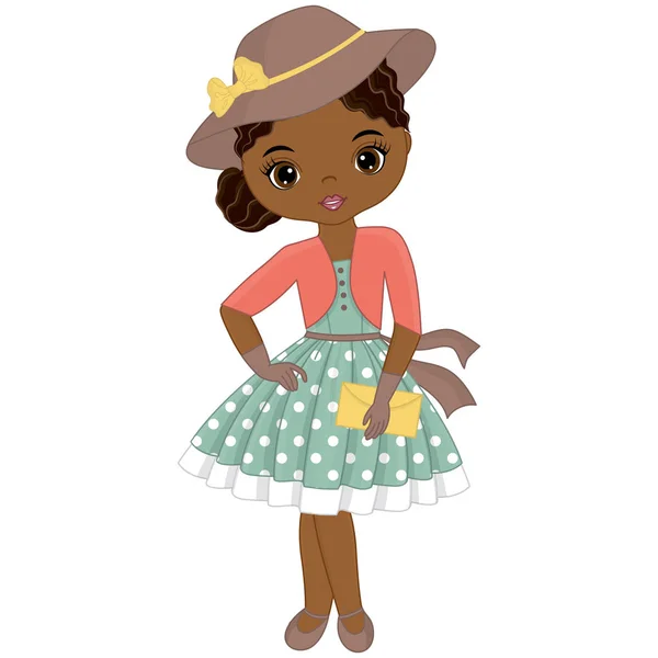 벡터 귀여운 아프리카계 미국인 여자 복고 스타일 — 스톡 벡터