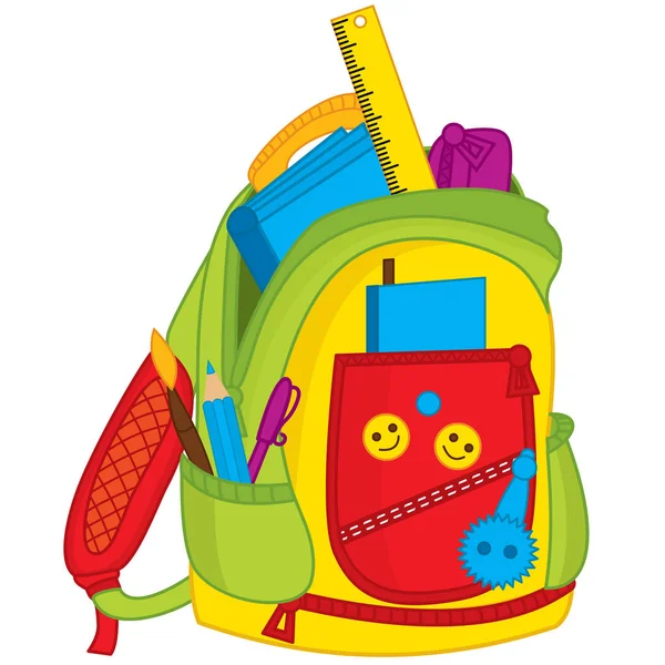 Saco de escola colorido vetorial. Mochila Vector Kids — Vetor de Stock