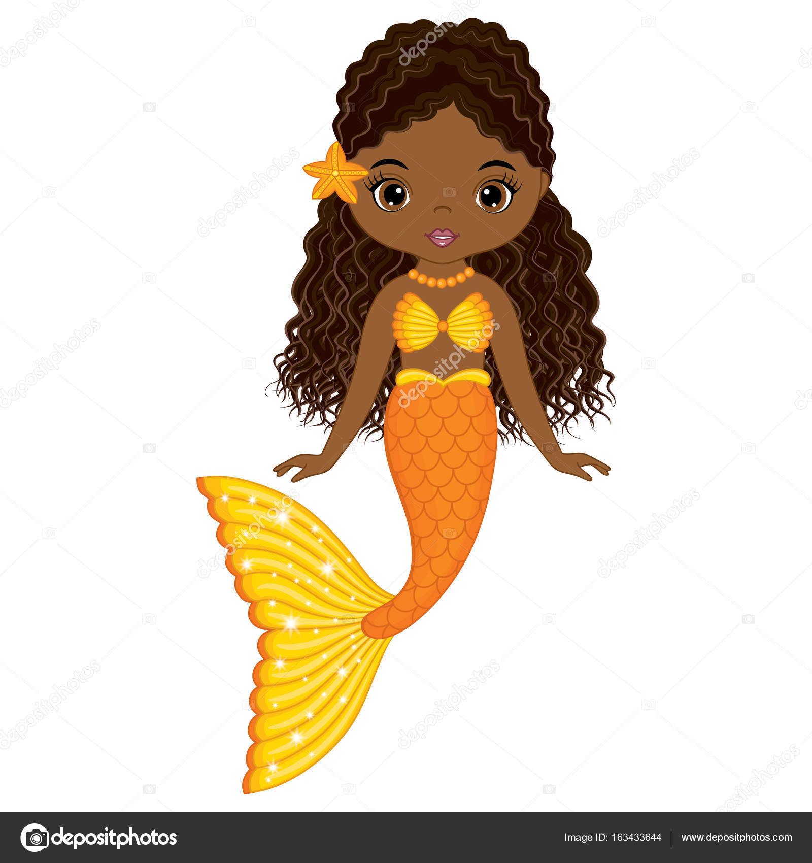 Vector Cute Little Mermaid Swimming. Vector African ...
