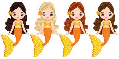 Vektör şirin küçük denizkızı yüzme. Vektör Mermaids 