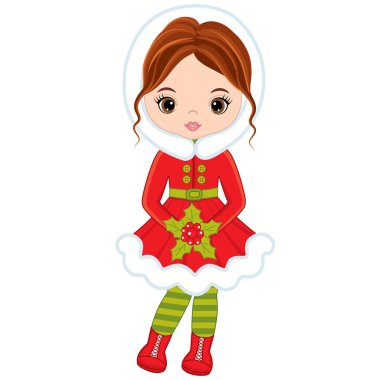 Vektör Noel kırmızı küçük kız çilek