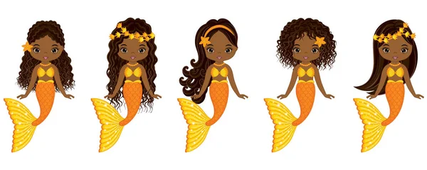 Vector linda sirenas nadando. Vector sirenas afroamericanas — Vector de stock