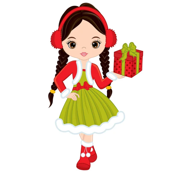 Vector Little Girl with Christmas Gifts — Stock Vector