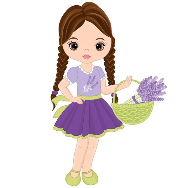 Vector linda niña con lavanda — Vector de stock