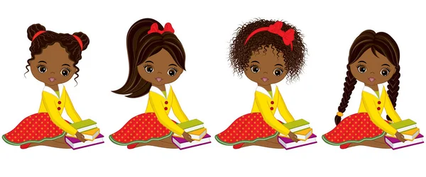 Vector bonito meninas afro-americanas com livros — Vetor de Stock