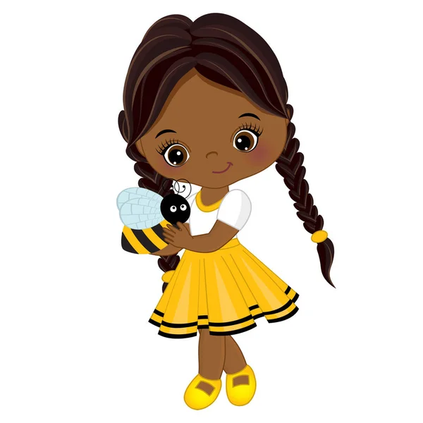 Vector lindo poco afroamericano chica con abeja — Vector de stock