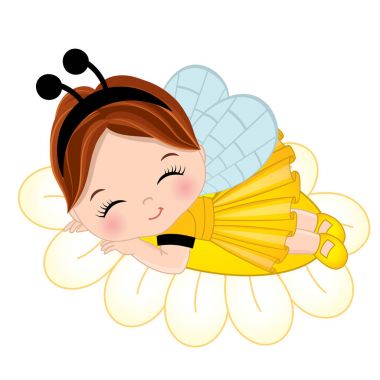 Çiçek uyumak vektör sevimli küçük kız