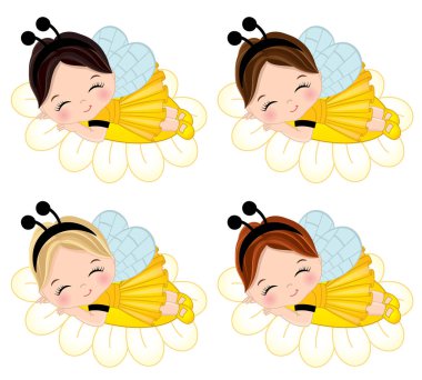 Çeşitli saç renkleri ile vektör sevimli küçük kız