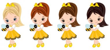 Çeşitli saç renkleri ile vektör sevimli küçük kız