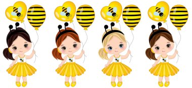 Çeşitli saç renkleri ile vektör sevimli küçük kız