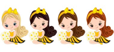 Çeşitli saç renkleri ile vektör sevimli küçük kız