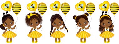 Vektör sevimli küçük Afrikalı-Amerikalı kız ile çeşitli saç modelleri