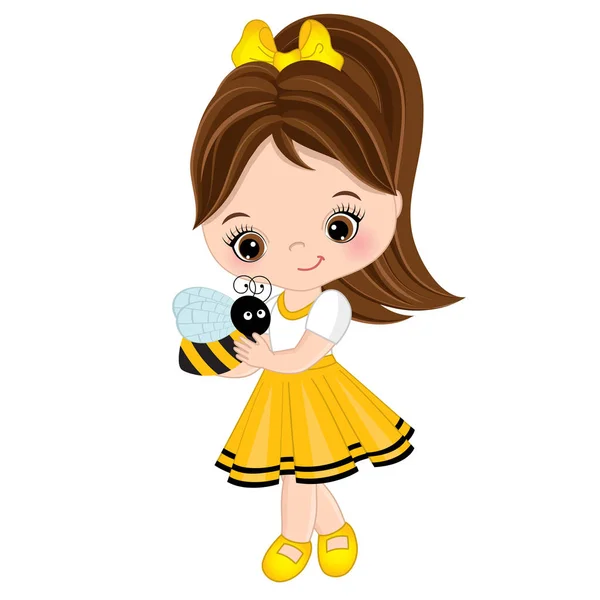 Векторная симпатичная девочка с пчелкой — стоковый вектор