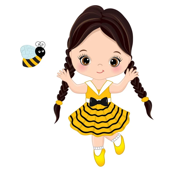 Arı ile vektör sevimli küçük kız