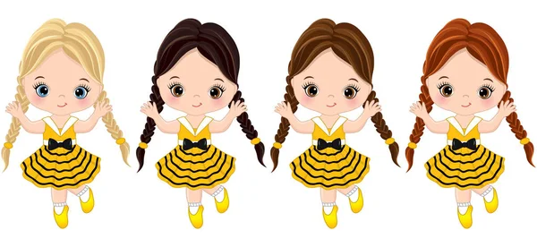 Διάνυσμα χαριτωμένα κοριτσάκια με τα διάφορα χρώματα μαλλιών — Διανυσματικό Αρχείο