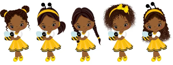 Vector Cute Little African American Girls with Various Hairstyles — Stock Vector