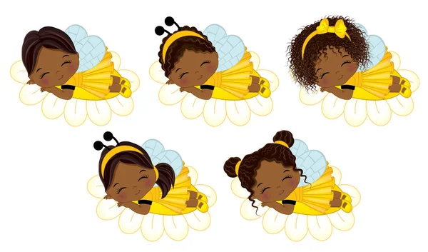 Vector Cute Little African American Girls with Various Hairstyles — Stock Vector
