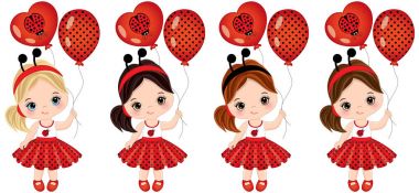 Çeşitli saç renkleri ile vektör sevimli küçük kız