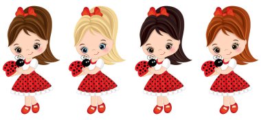 Çeşitli saç renkleri ile vektör sevimli küçük kız