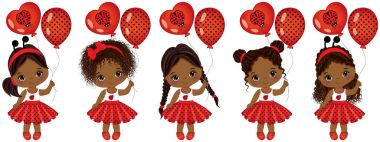 Vektör sevimli küçük Afrikalı-Amerikalı kız ile çeşitli saç modelleri