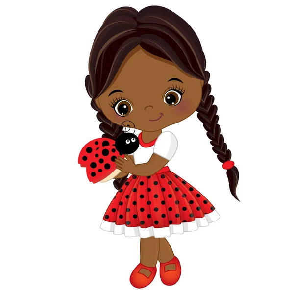Vector aranyos afro-amerikai kislány katicabogár — Stock Vector