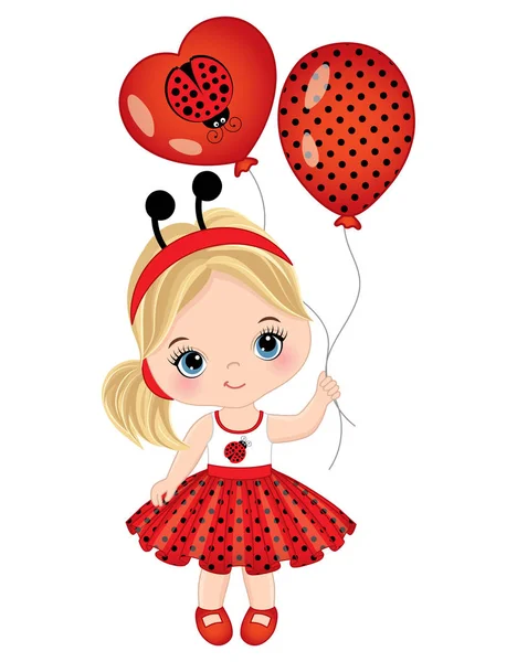 Cute Little Girl wing Ladybug Antenna Headband — стоковий вектор